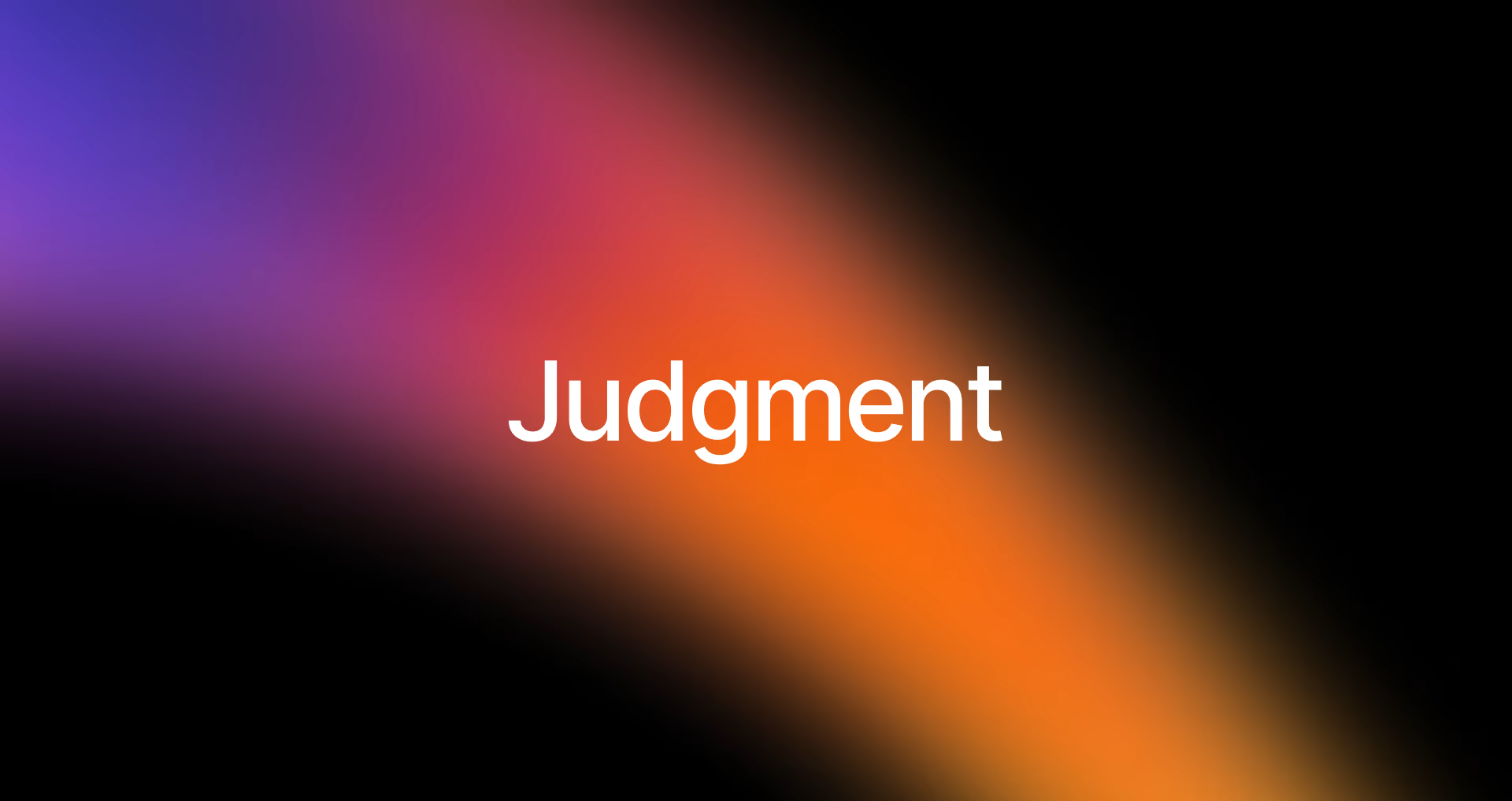 Judgment in white over a purple, orange, and black gradient