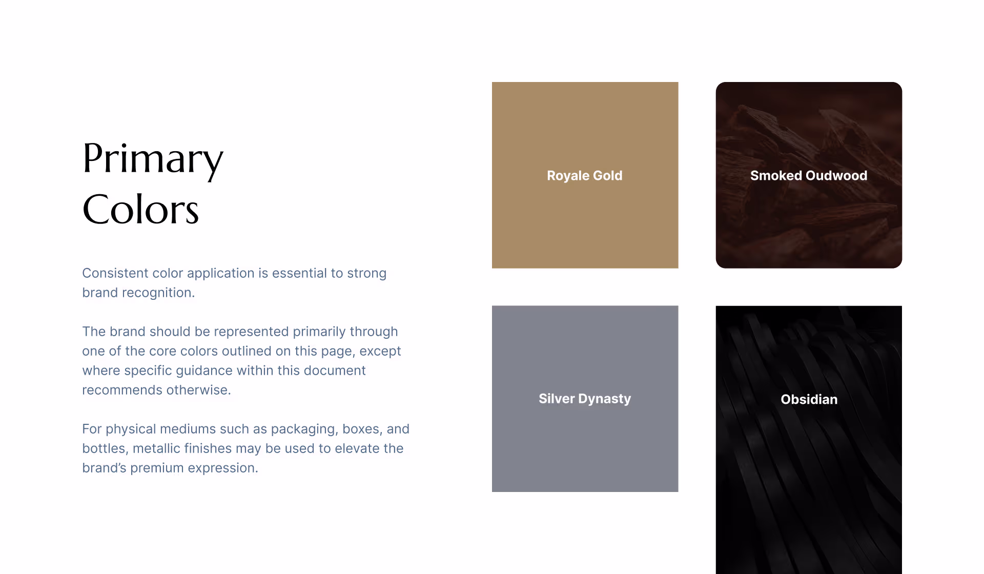 Primary color palette for the brand identity